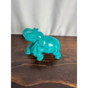 Turquoise Elephant Figurine Statue Home Decor Trunk Up Good Luck‎ Charm
